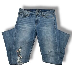 Lucky Brand Lolita Skinny Jeans Blue Distressed Floral Embroidered Women's 6/28